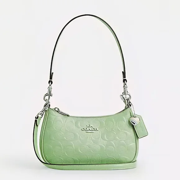 *NWT* COACH Teri Mini Crossbody Bag In Green Signature Leather With Heart Charm - Picture 10 of 12